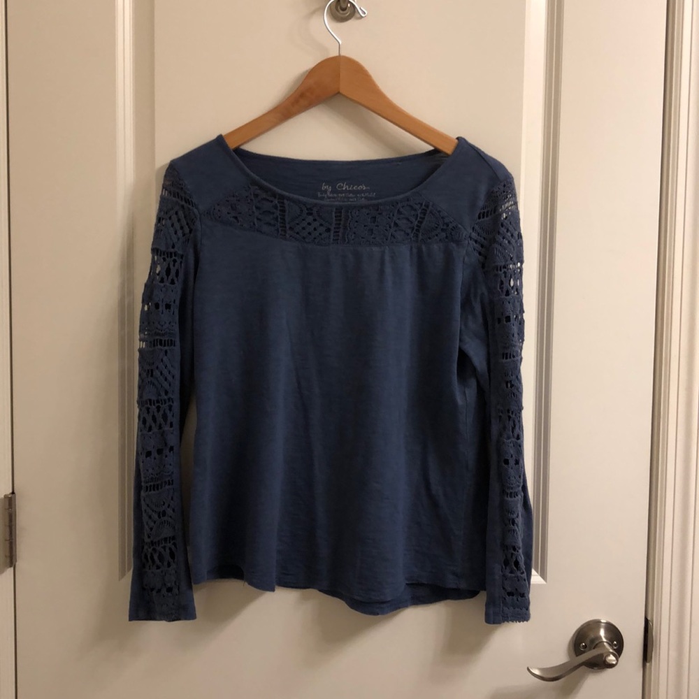 Chico’s Blue Shirt with Lace Inset on Sleeves